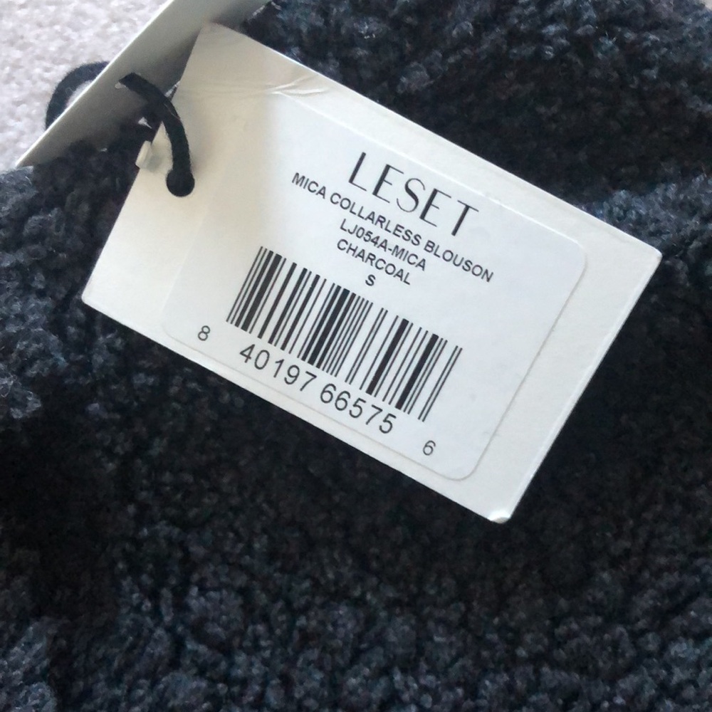 LESET Charcoal Mica Collarless Blouson Button-Up Jacket Cardigan - Picture 6 of 11